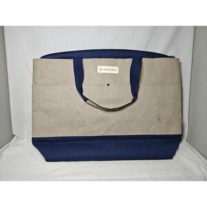 KeepCool Insulated Cooler Tote Bag Large Tan Blue Zip Top Reusable Grocery